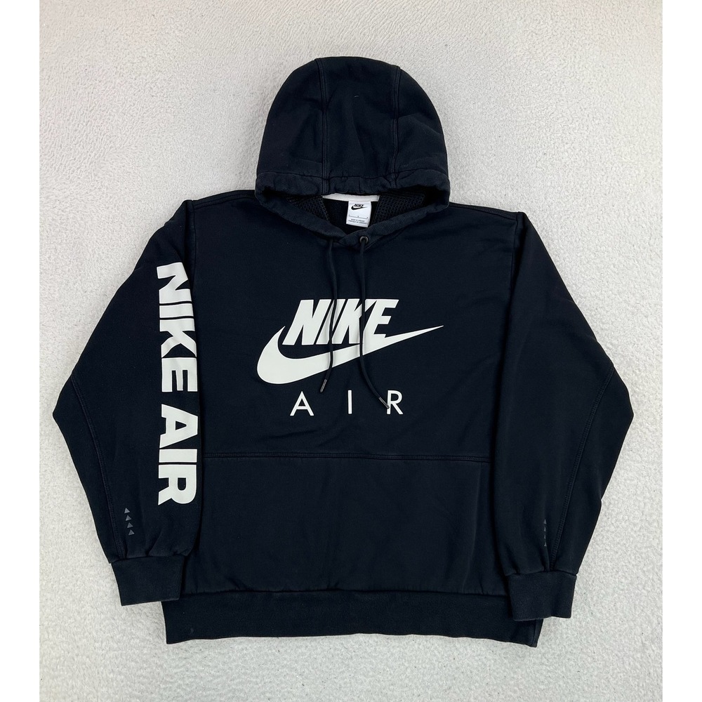 Nike Air Hoodie Mens Large Black Fleece Pullover Graphic Sweatshirt DM5202-010